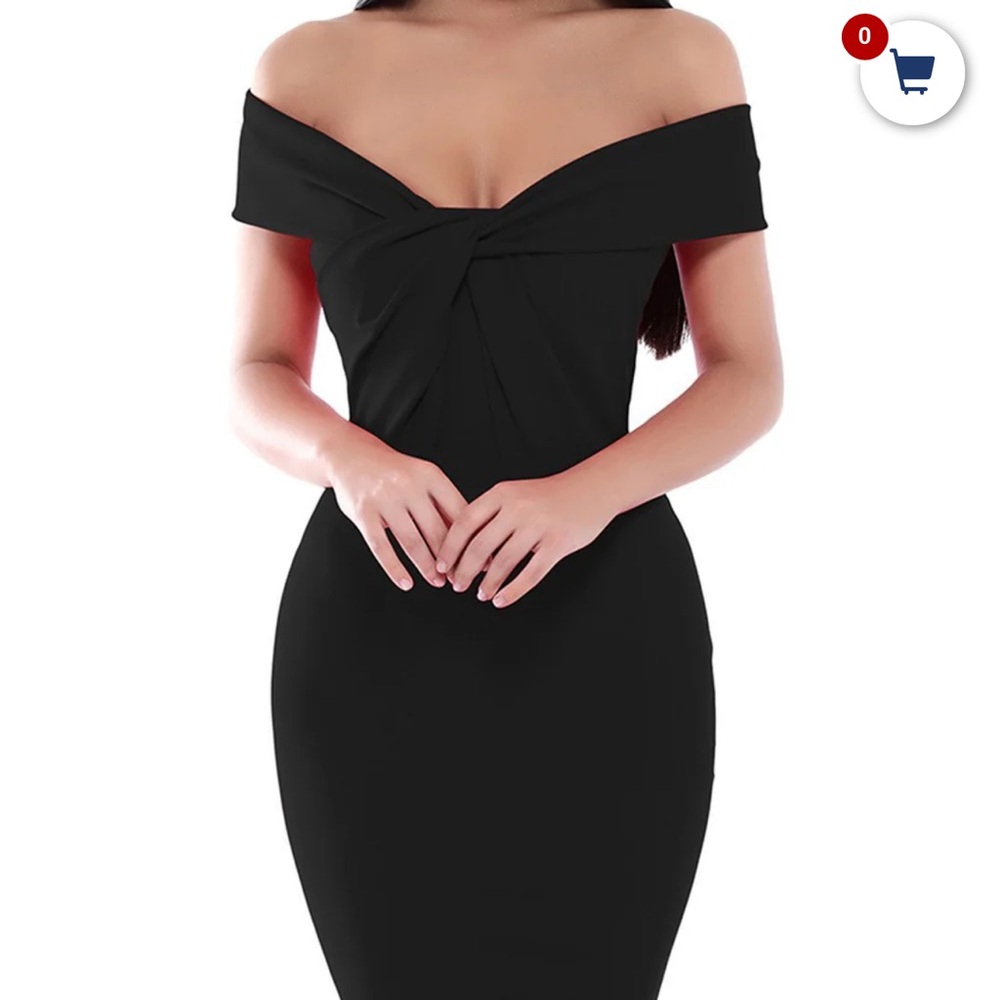 Elegant Tarik Ediz Black Off-Shoulder gown fits 6